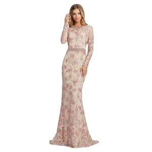 Mac Duggal 79281 Long Sleeve Floral Embroidered Trumpet Dress Size 14 NWT $798